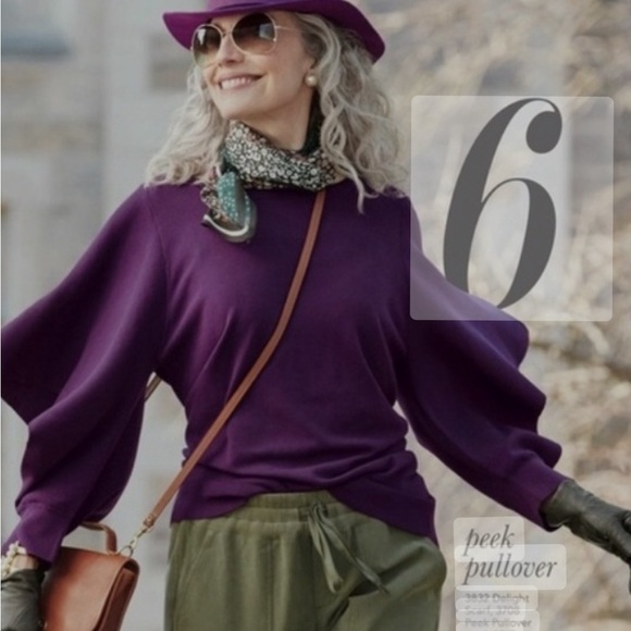 Cabi Women's Peek Pullover French Violet Purple flounce sleeve blouse size: M - Picture 3 of 12